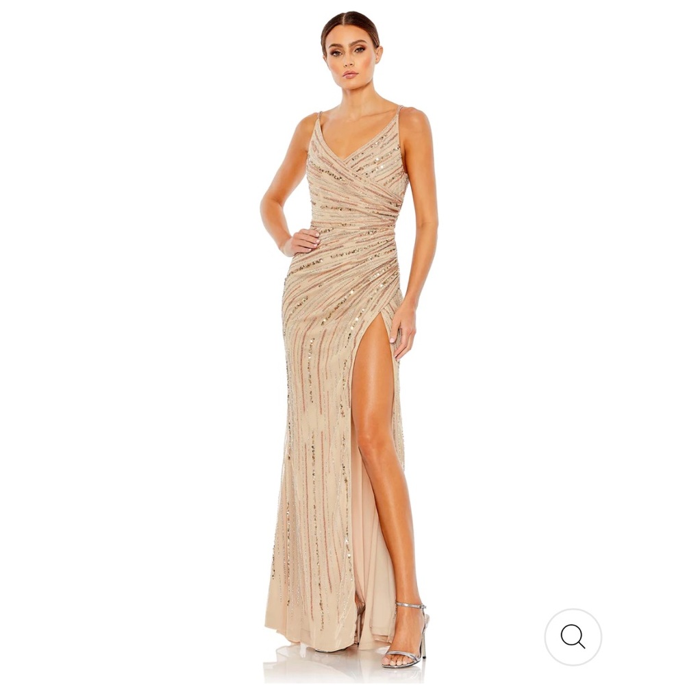 Mac Duggal Sequined Spaghetti Strap Cowl Back Gown